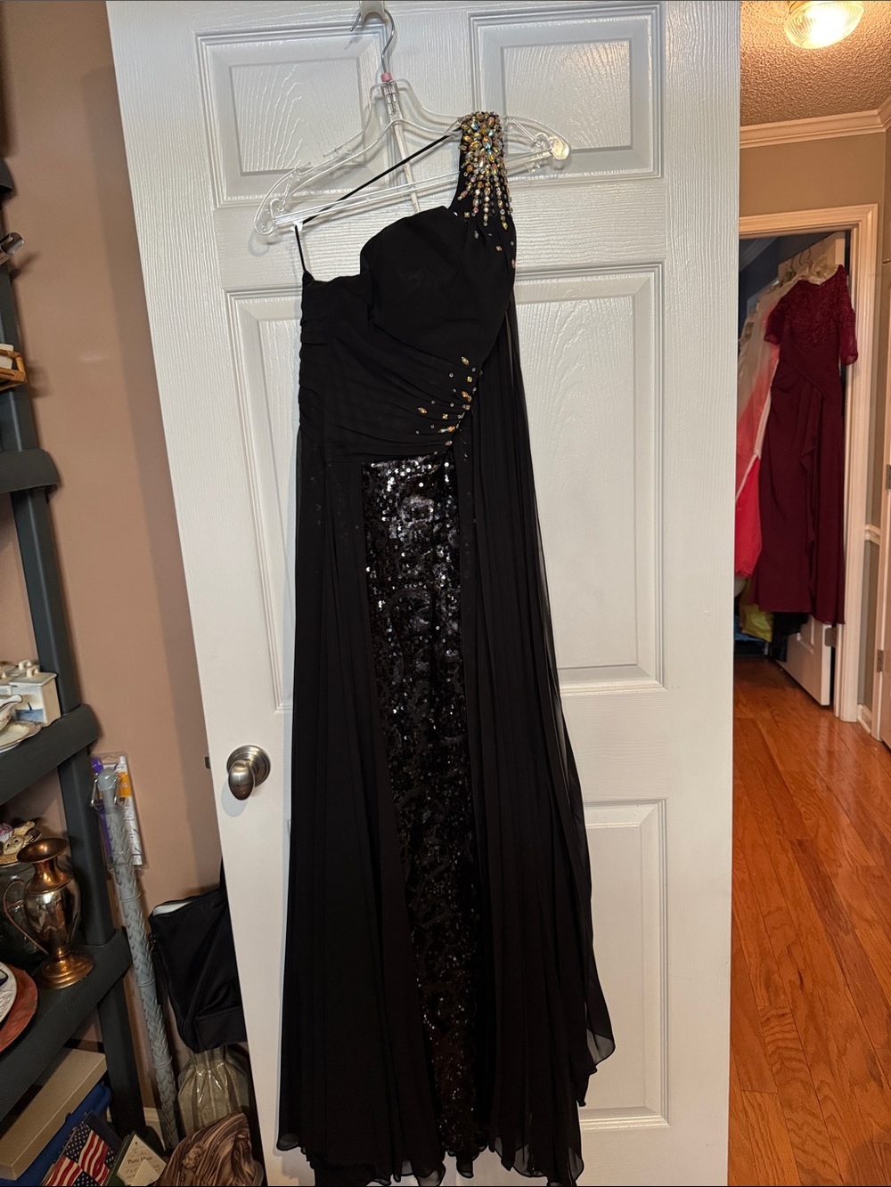 Black One-Shoulder Evening Gown with Beaded Shoulder